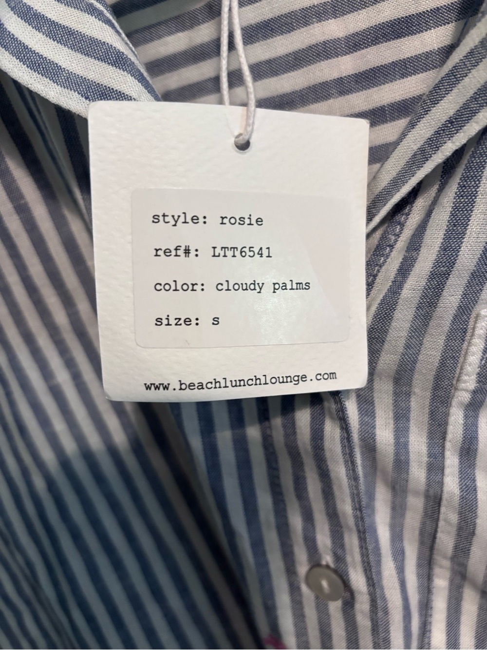 Beachlunchlounge Striped Blue Tie-Front Short Sleeve Shirt with Pink Embroidery - Picture 10 of 11